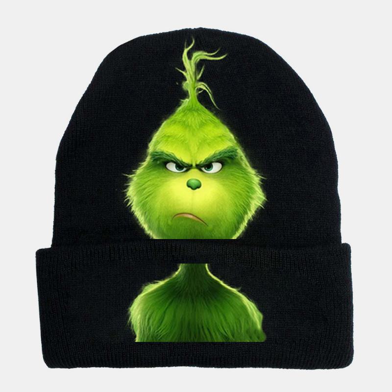 Unisex Wool Warm Windproof Sunvisor Christmas Green Hair Monster Nadruk CZapka Z Dzianiny