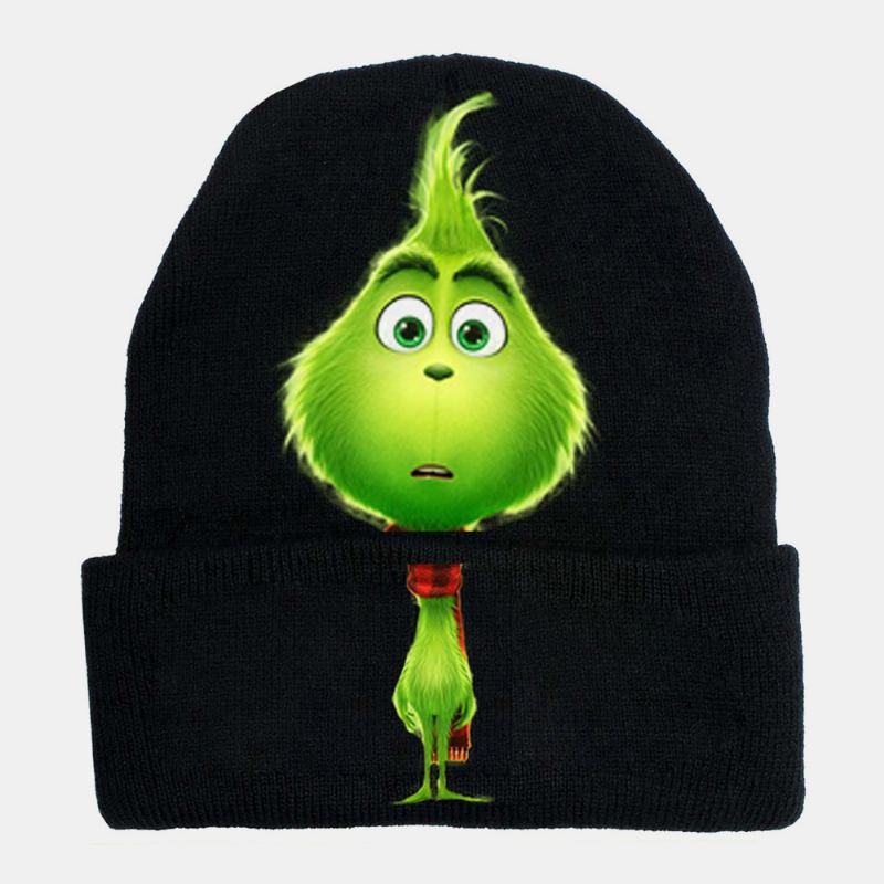 Unisex Wool Warm Windproof Sunvisor Christmas Green Hair Monster Nadruk CZapka Z Dzianiny