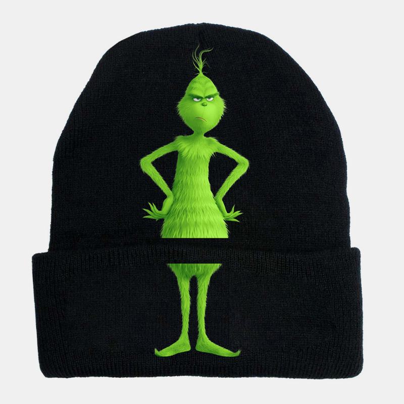 Unisex Wool Warm Windproof Sunvisor Christmas Green Hair Monster Nadruk CZapka Z Dzianiny