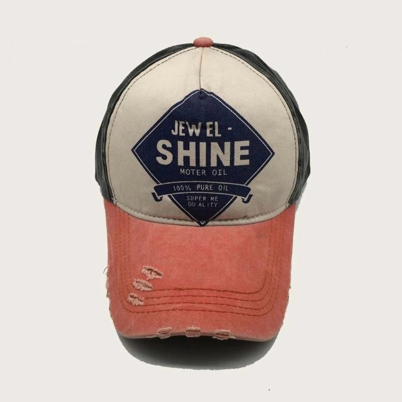 Unisex Zmywalny Bawełniany Kolor Kontrastowy Patchworkowy List Wydrukuj Broken Hole Moda Baseball Caps