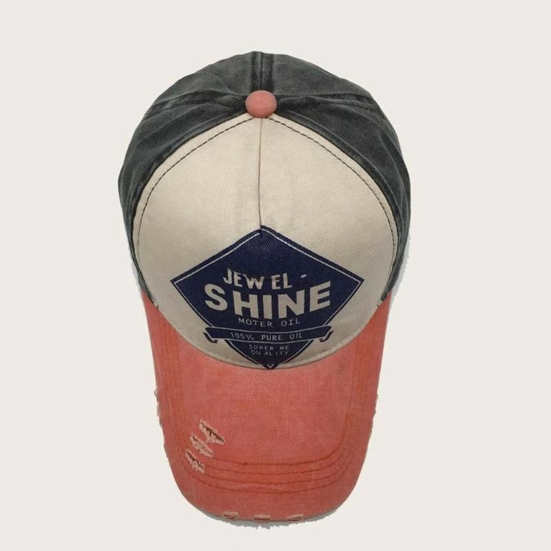 Unisex Zmywalny Bawełniany Kolor Kontrastowy Patchworkowy List Wydrukuj Broken Hole Moda Baseball Caps