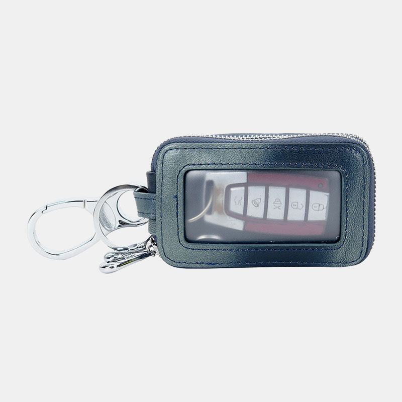 Unsiex Prawdziwa Skóra Podwójny Zamek Wiszący Tkany Wzór Car Key Case Holder Brelok Portfel