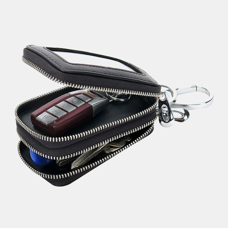 Unsiex Prawdziwa Skóra Podwójny Zamek Wiszący Tkany Wzór Car Key Case Holder Brelok Portfel