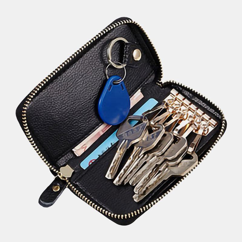 Unsiex Prawdziwa Skóra Podwójny Zamek Wiszący Tkany Wzór Car Key Case Holder Brelok Portfel