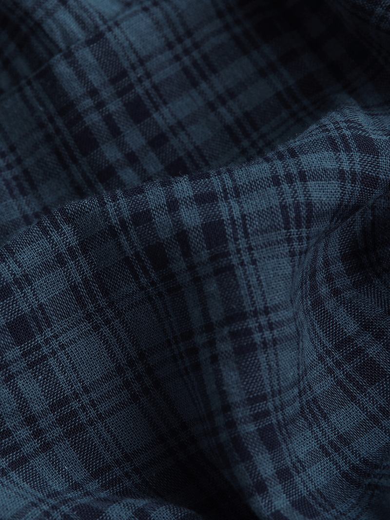 Vintage Damskie Cotton Pocket Plaid Nieregularna Sukienka Maxi Z Dołem