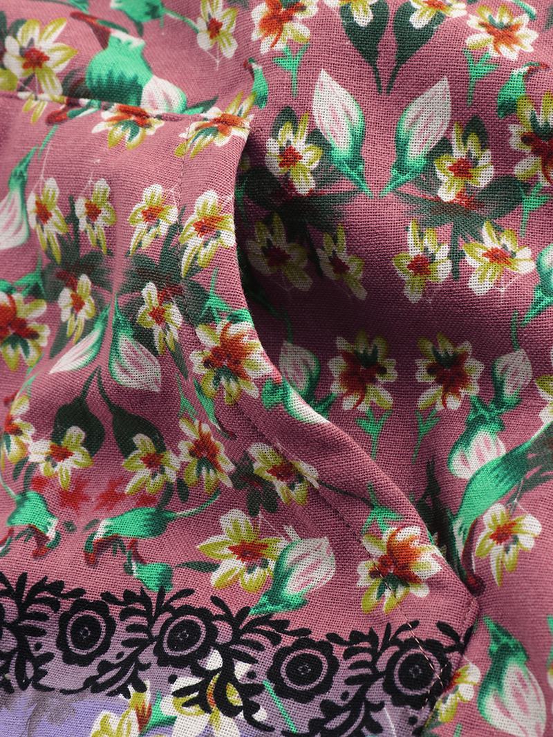 Vintage Damskie Patchwork Floral Printed Bluza Z Kapturem I Długim Rękawem