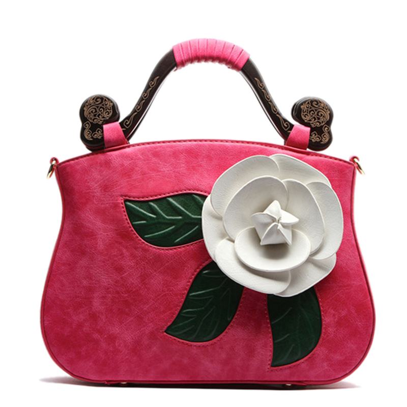 Vintage Moda Pu Leather Rose Ozdobna Torebka Crossbody Torba Dla Kobiet