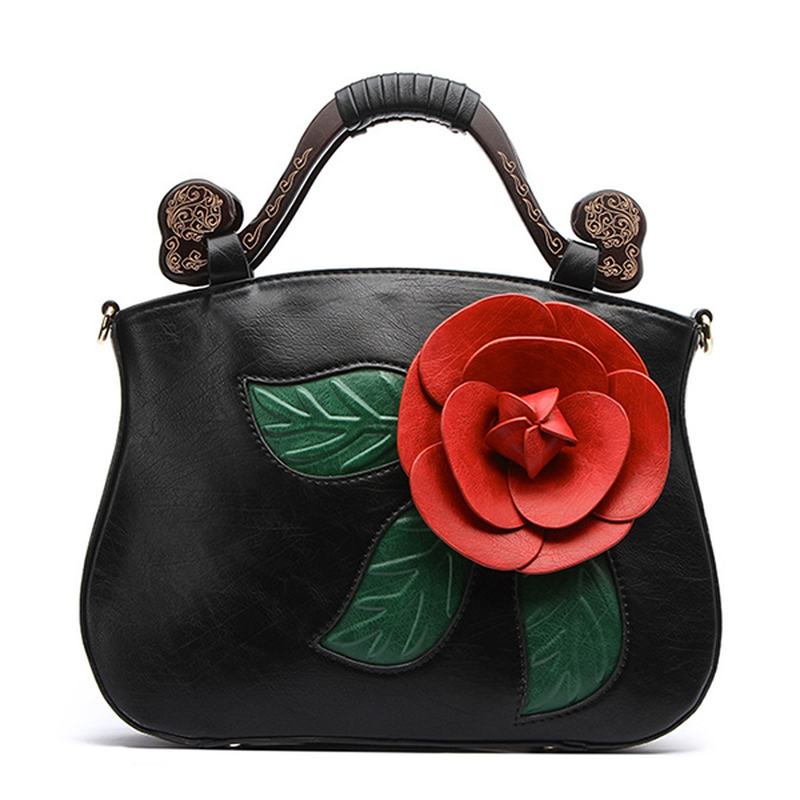 Vintage Moda Pu Leather Rose Ozdobna Torebka Crossbody Torba Dla Kobiet