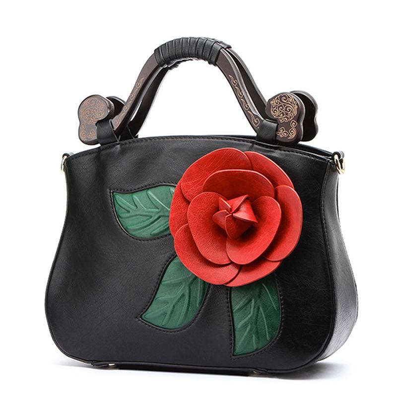 Vintage Moda Pu Leather Rose Ozdobna Torebka Crossbody Torba Dla Kobiet