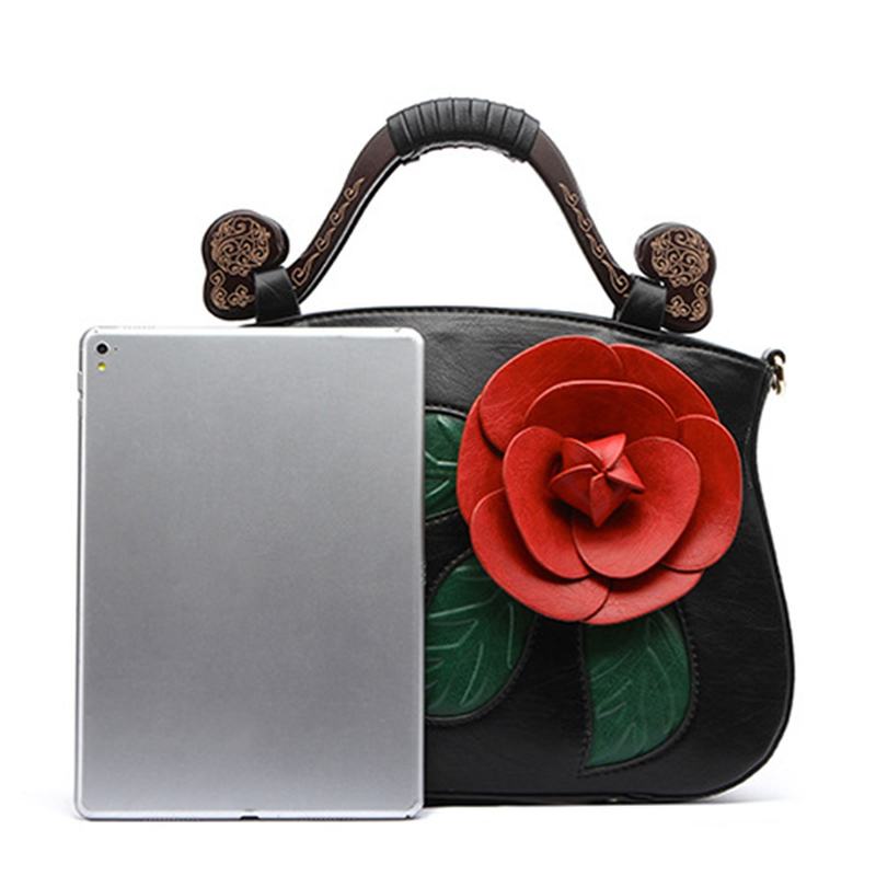 Vintage Moda Pu Leather Rose Ozdobna Torebka Crossbody Torba Dla Kobiet