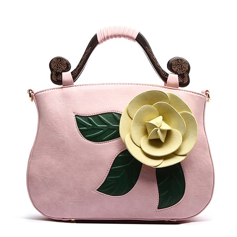 Vintage Moda Pu Leather Rose Ozdobna Torebka Crossbody Torba Dla Kobiet