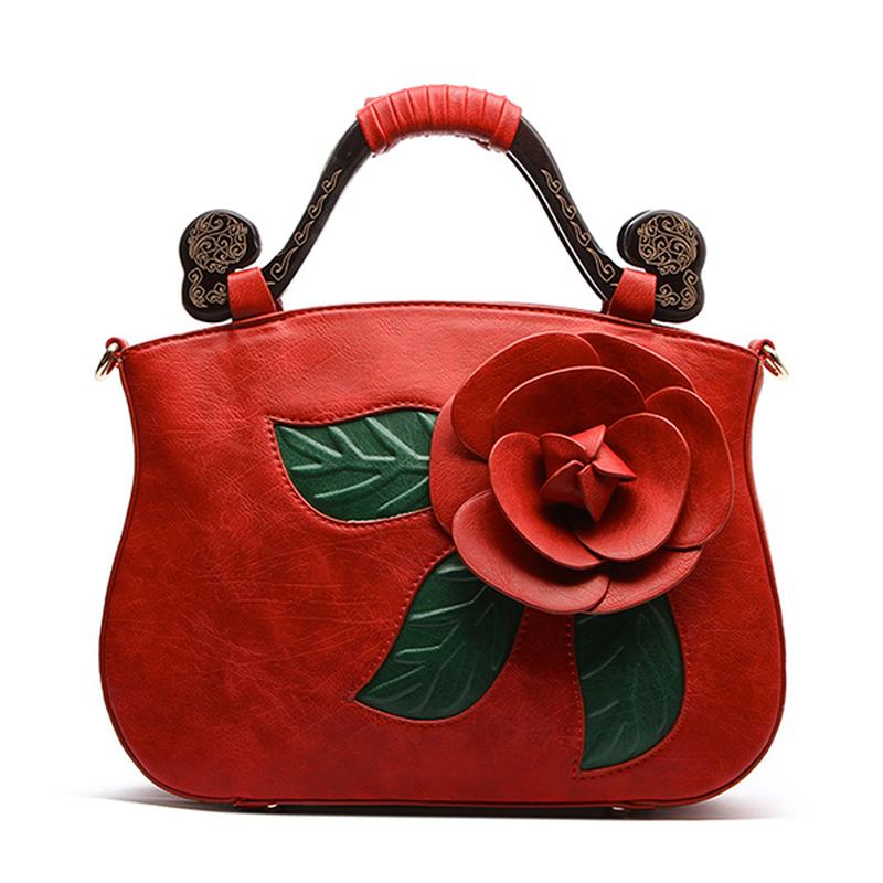 Vintage Moda Pu Leather Rose Ozdobna Torebka Crossbody Torba Dla Kobiet