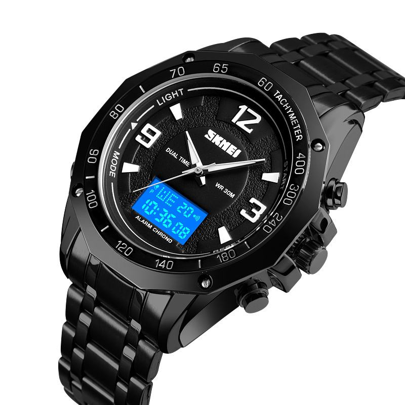 Wielofunkcyjny Kalendarz Świetlny El 3atm Business Męskie Watch Dual Display Digital Watch