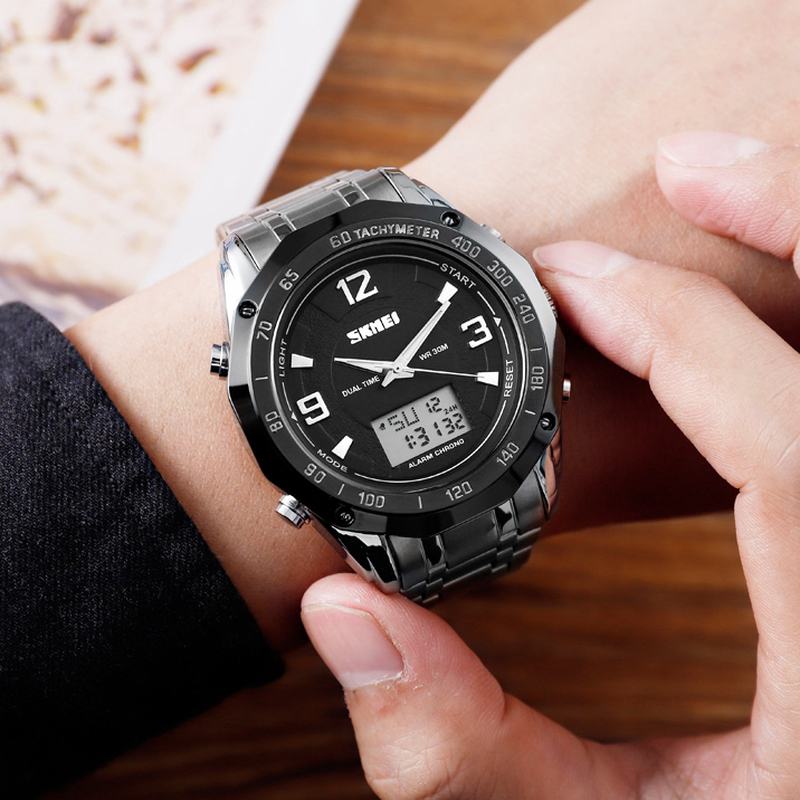Wielofunkcyjny Kalendarz Świetlny El 3atm Business Męskie Watch Dual Display Digital Watch