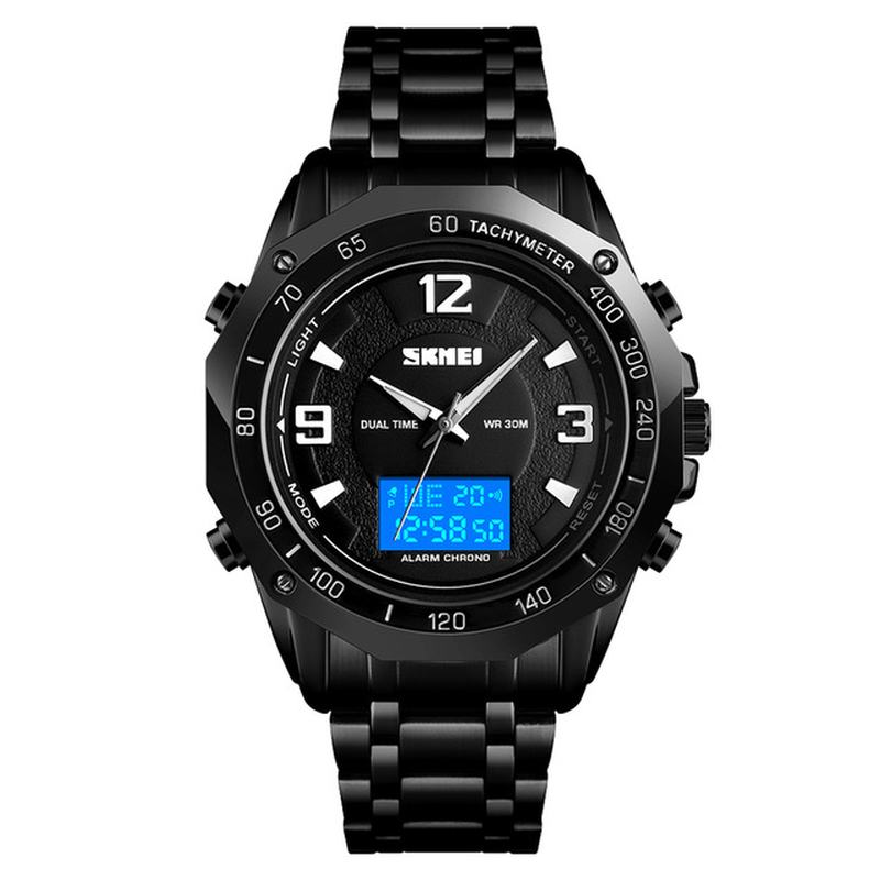 Wielofunkcyjny Kalendarz Świetlny El 3atm Business Męskie Watch Dual Display Digital Watch