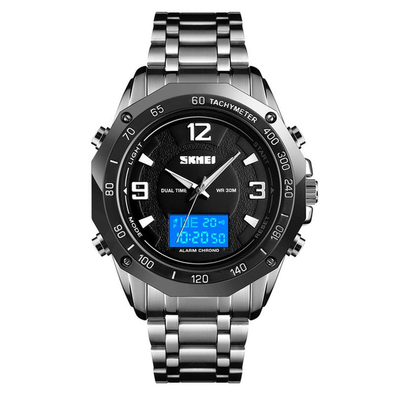 Wielofunkcyjny Kalendarz Świetlny El 3atm Business Męskie Watch Dual Display Digital Watch