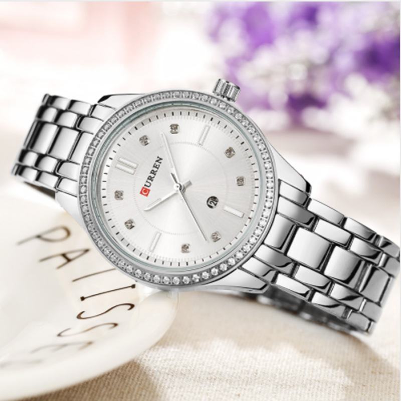 Wodoodporny Kryształowy Elegancki Damski Zegarek Na Rękę Wyświetlacz Daty Zegarek Kwarcowy
