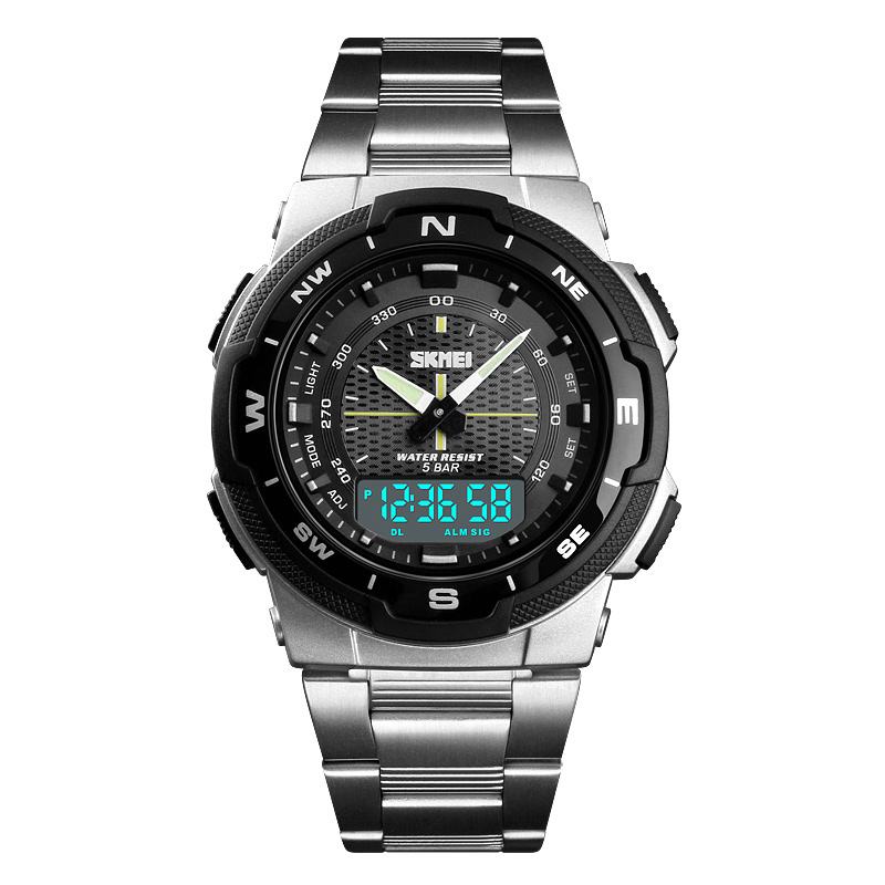 Wodoodporny Zegarek Ze Stali Nierdzewnej Chrono Dual Digital Watch Business Style Męskie Wrist Watch