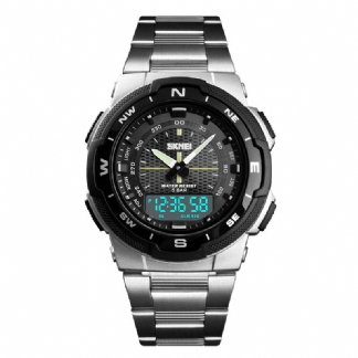 Wodoodporny Zegarek Ze Stali Nierdzewnej Chrono Dual Digital Watch Business Style Męskie Wrist Watch