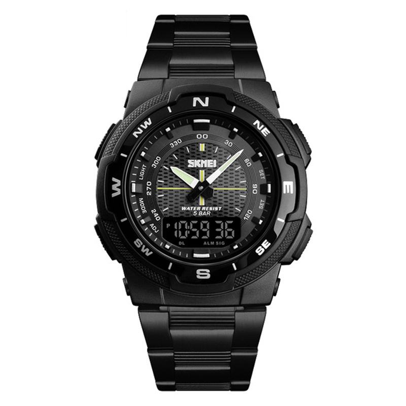 Wodoodporny Zegarek Ze Stali Nierdzewnej Chrono Dual Digital Watch Business Style Męskie Wrist Watch