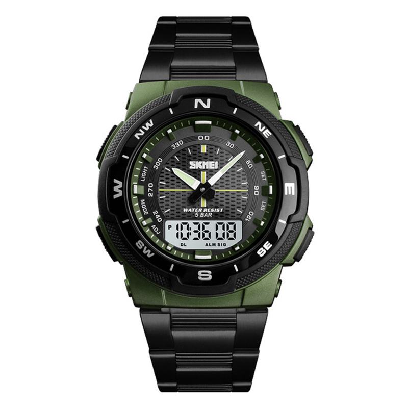 Wodoodporny Zegarek Ze Stali Nierdzewnej Chrono Dual Digital Watch Business Style Męskie Wrist Watch