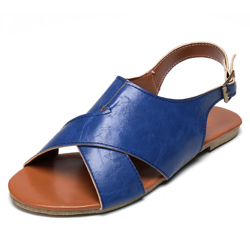 Wome Beach Peep Toe Cross Buckle Płaskie Sandały