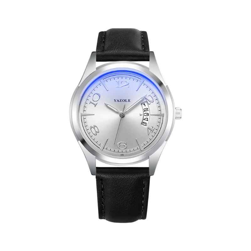 Wyświetlacz Daty Kalendarza Moda Skórzany Pasek Mężczyźni Casual Dial Luminous Display Zegarek Kwarcowy