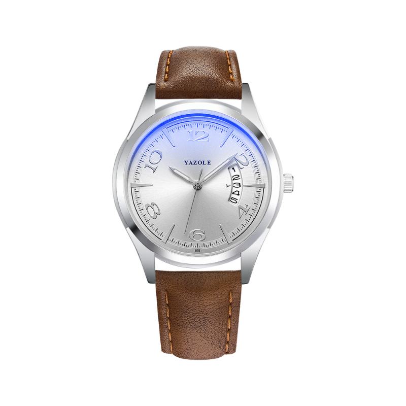 Wyświetlacz Daty Kalendarza Moda Skórzany Pasek Mężczyźni Casual Dial Luminous Display Zegarek Kwarcowy