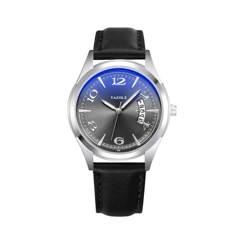 Wyświetlacz Daty Kalendarza Moda Skórzany Pasek Mężczyźni Casual Dial Luminous Display Zegarek Kwarcowy