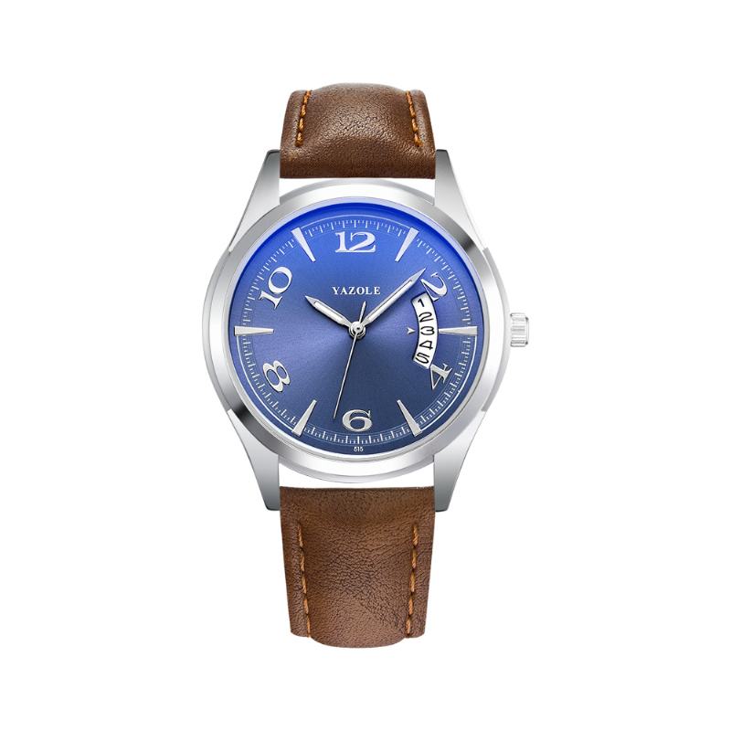 Wyświetlacz Daty Kalendarza Moda Skórzany Pasek Mężczyźni Casual Dial Luminous Display Zegarek Kwarcowy