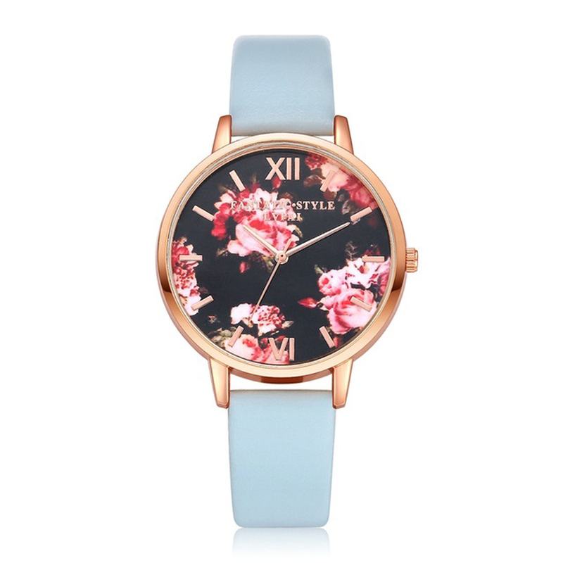 Wyświetlacz Kwiatowy Elegancki Design Damski Zegarek Na Rękę Pu Skórzany Pasek Kwarcowy Zegarek