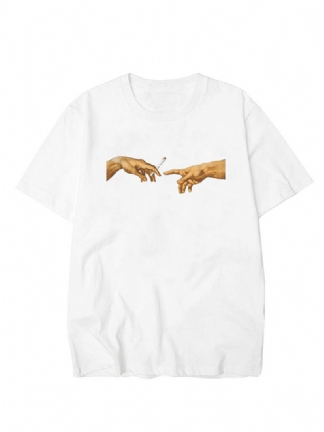Zabawna Koszulka Z Okrągłym Dekoltem Z Nadrukiem Palców Basic Casual T-shirty