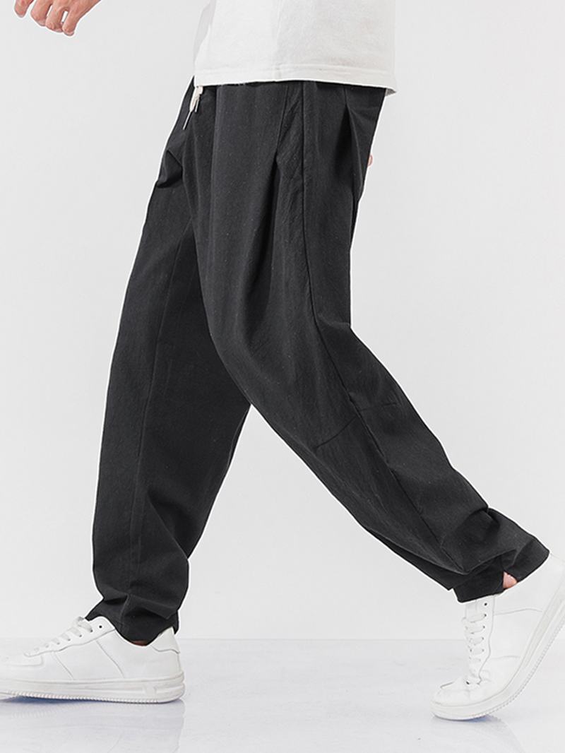 Zaprojektowane Męskie Spodnie Ze Sznurkiem 100% Bawełny Oddychające Jednokolorowe Spodnie Kieszonkowe