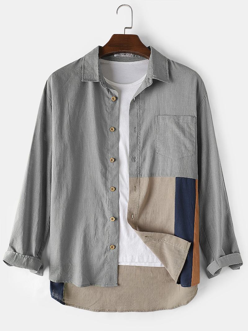 Zaprojektuj Męskie Patchworkowe Kieszenie Z Przeszyciami W Klapie Z Długim Rękawem 100% Bawełniane Koszule