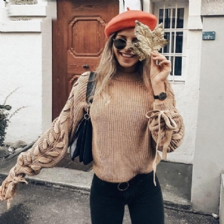 Zasznurować Sweter Z Dzianiny Sweter Damski O Neck Casual Jesienno-zimowy Sweter 2018 Krótki Sweter Swetry Damskie Pull Femme