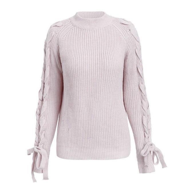 Zasznurować Sweter Z Dzianiny Sweter Damski O Neck Casual Jesienno-zimowy Sweter 2018 Krótki Sweter Swetry Damskie Pull Femme