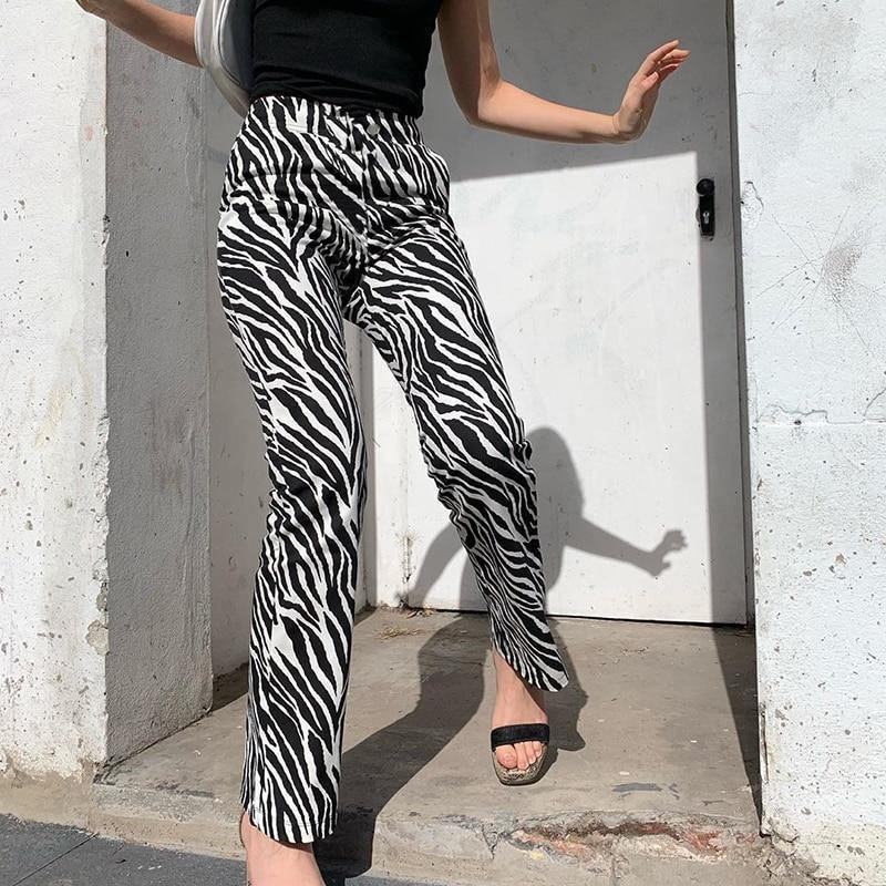 Zebra Z Nadrukiem Zwierzęcym Eleganckie Spodnie Capris Harajuku Spodnie Z Wysokim Stanem Damskie Dorywczo Spodnie Biurowe Damskie Streetwear 2019