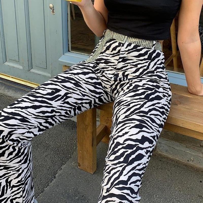 Zebra Z Nadrukiem Zwierzęcym Eleganckie Spodnie Capris Harajuku Spodnie Z Wysokim Stanem Damskie Dorywczo Spodnie Biurowe Damskie Streetwear 2019