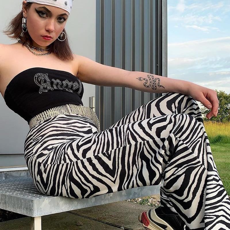 Zebra Z Nadrukiem Zwierzęcym Eleganckie Spodnie Capris Harajuku Spodnie Z Wysokim Stanem Damskie Dorywczo Spodnie Biurowe Damskie Streetwear 2019