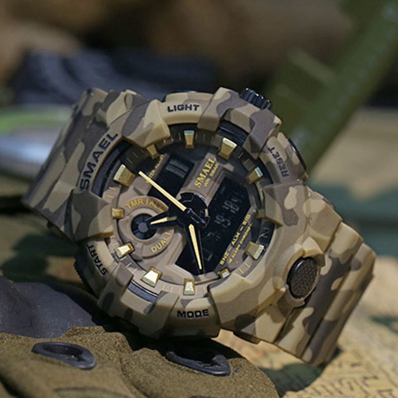 Zegarek Cyfrowy Kamuflaż Militray Podwójny Wyświetlacz Męski Sportowy Zegarek Na Rękę