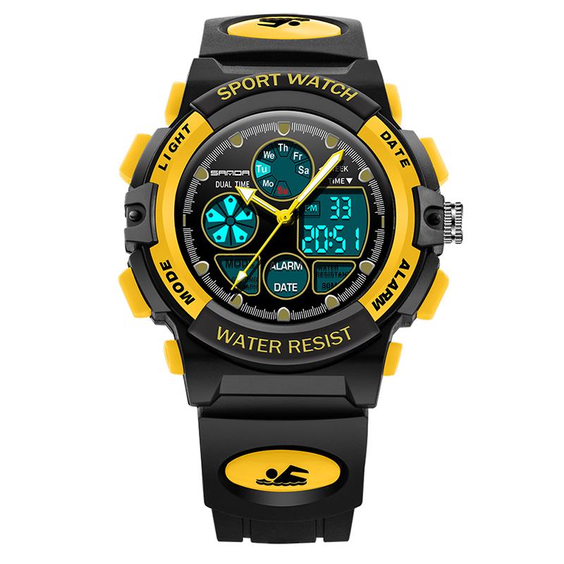 Zegarek Cyfrowy Z Podwójnym Wyświetlaczem Dzieci Kolorowy Alarm Kalendarz Świetlny Stoper Zegarek Sportowy