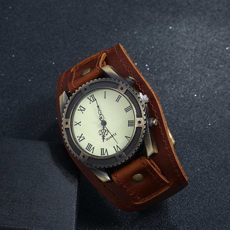 Zegarek Ze Skóry Bydlęcej W Stylu Vintage Regulowany Pasek Z Cyframi Rzymskimi Męski Zegarek Kwarcowy