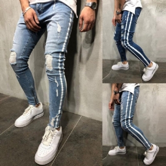 Zgrywanie Boczne Dżinsy W Paski Moda Streetwear Męskie Obcisłe Spodnie Jeansowe Ze Stretchem Slim Casual Denim Jeans Jeans Hombre