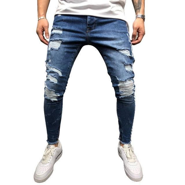 Zgrywanie Boczne Dżinsy W Paski Moda Streetwear Męskie Obcisłe Spodnie Jeansowe Ze Stretchem Slim Casual Denim Jeans Jeans Hombre