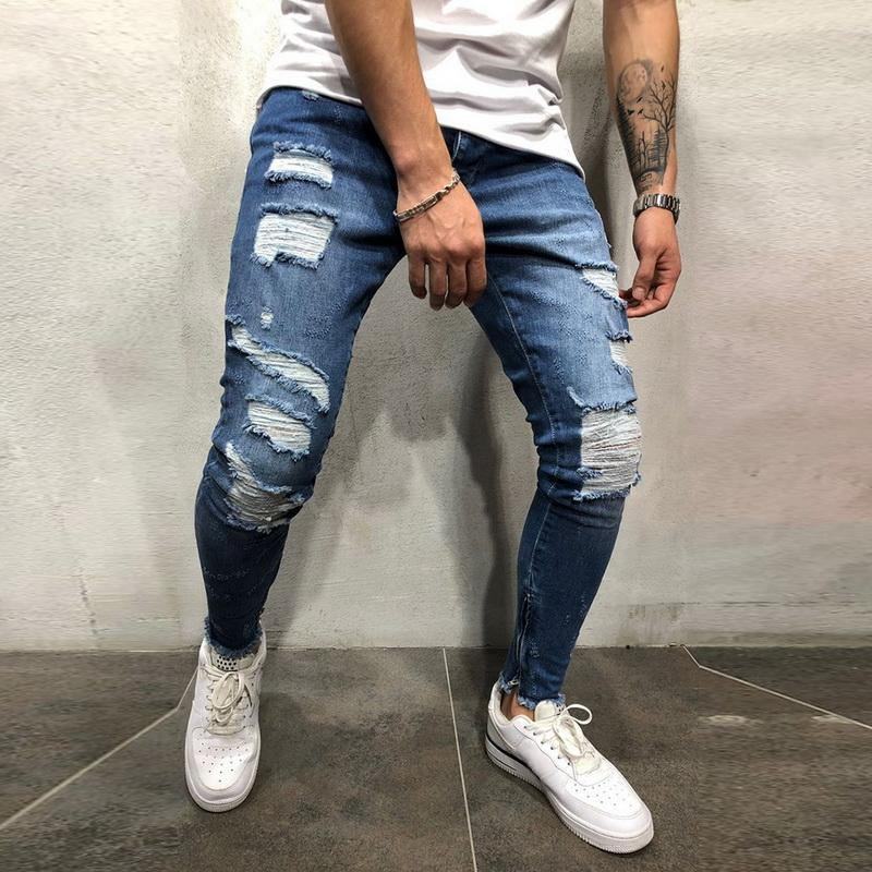 Zgrywanie Boczne Dżinsy W Paski Moda Streetwear Męskie Obcisłe Spodnie Jeansowe Ze Stretchem Slim Casual Denim Jeans Jeans Hombre