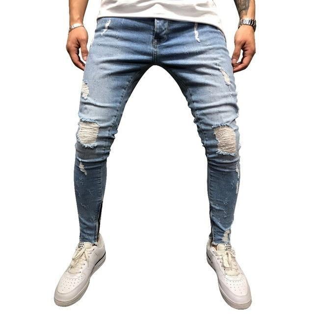 Zgrywanie Boczne Dżinsy W Paski Moda Streetwear Męskie Obcisłe Spodnie Jeansowe Ze Stretchem Slim Casual Denim Jeans Jeans Hombre