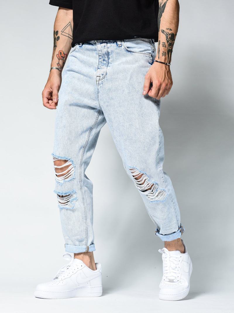 Zgrywanie Slim Jeans Dla Mężczyzn Dżinsy Ołówkowe Dopasowany Krój Modne Do Jazdy Ulicznej Lokomotywa Odzież Imprezowa Denim