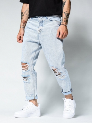 Zgrywanie Slim Jeans Dla Mężczyzn Dżinsy Ołówkowe Dopasowany Krój Modne Do Jazdy Ulicznej Lokomotywa Odzież Imprezowa Denim