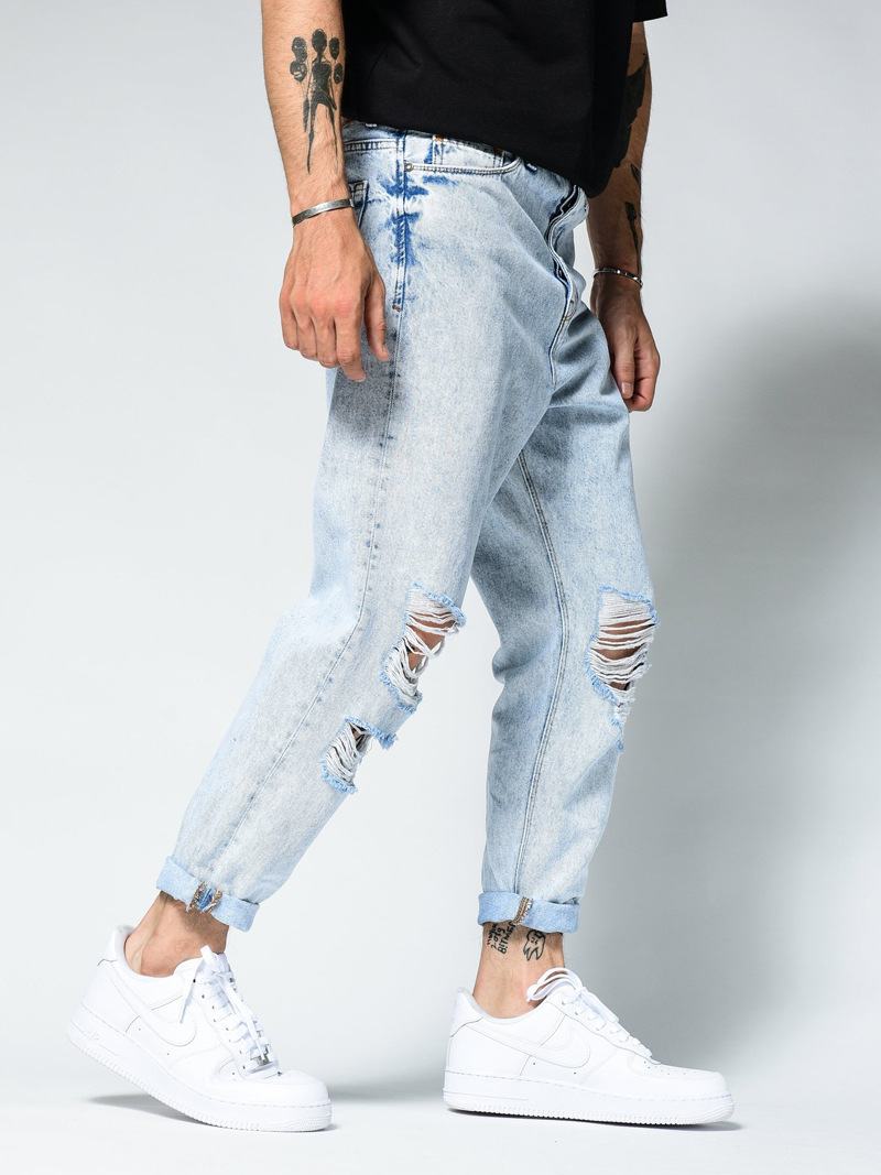 Zgrywanie Slim Jeans Dla Mężczyzn Dżinsy Ołówkowe Dopasowany Krój Modne Do Jazdy Ulicznej Lokomotywa Odzież Imprezowa Denim