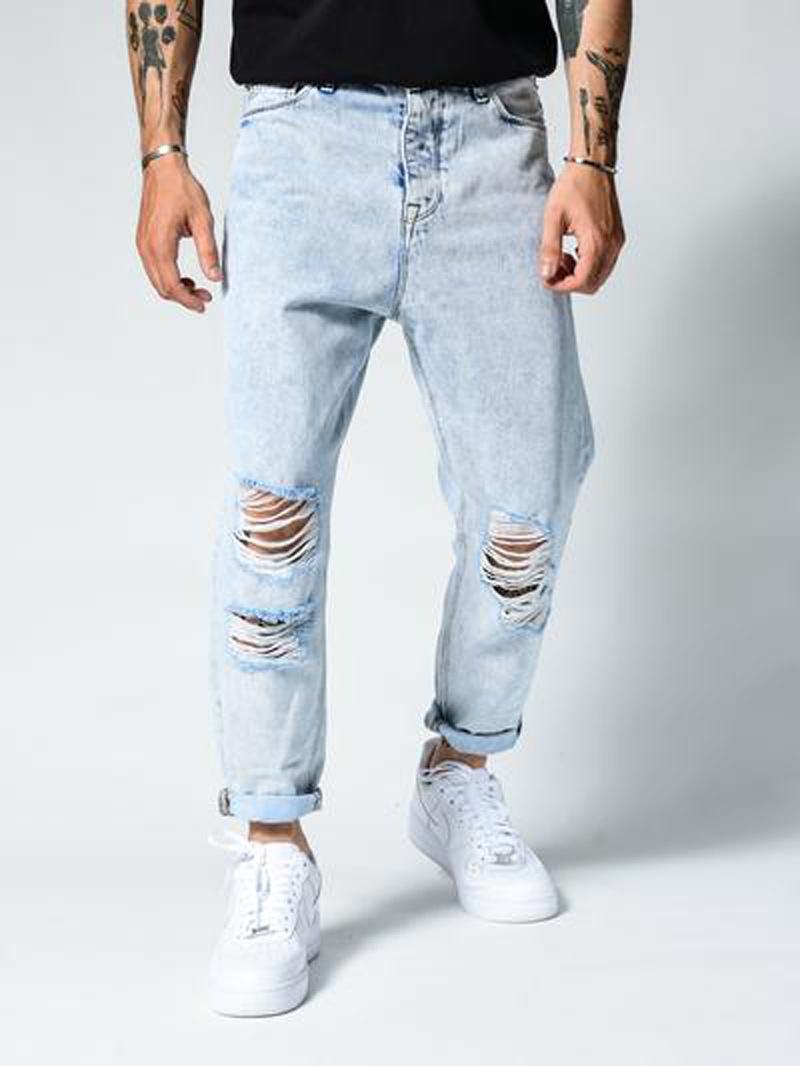 Zgrywanie Slim Jeans Dla Mężczyzn Dżinsy Ołówkowe Dopasowany Krój Modne Do Jazdy Ulicznej Lokomotywa Odzież Imprezowa Denim